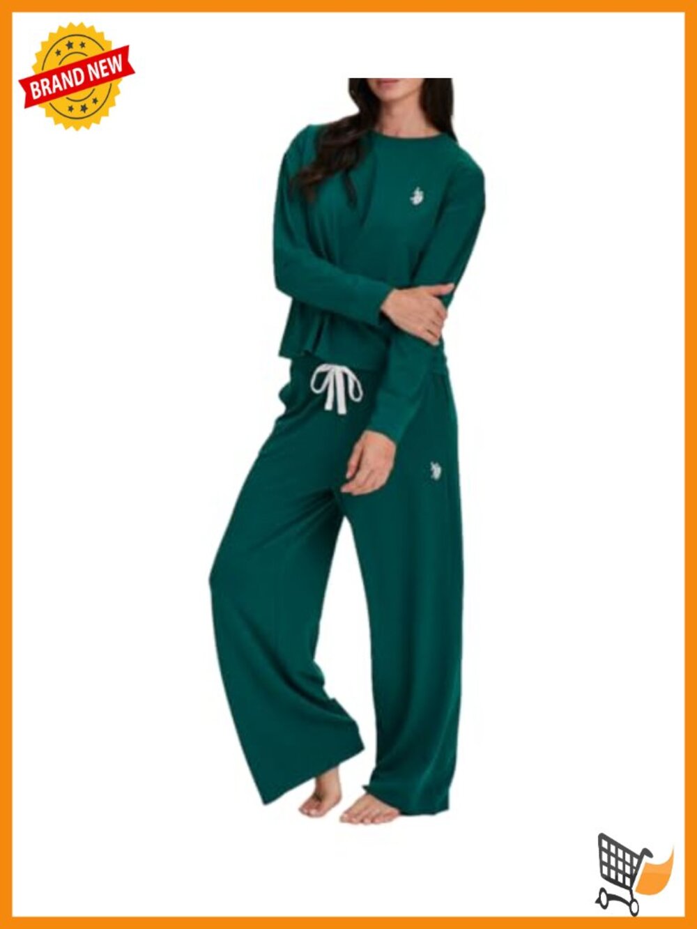 Women's Cotton Blend Lounge Set Long Sleeve Pajama Top & Wide Leg Sweatpants